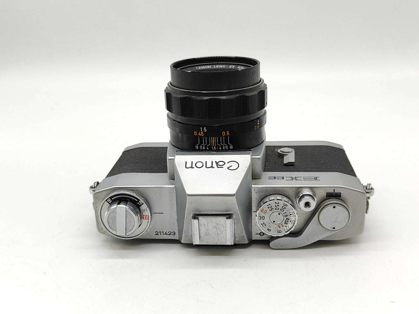 Canon EX EE manual SLR with 50mm f/1.8 lens.