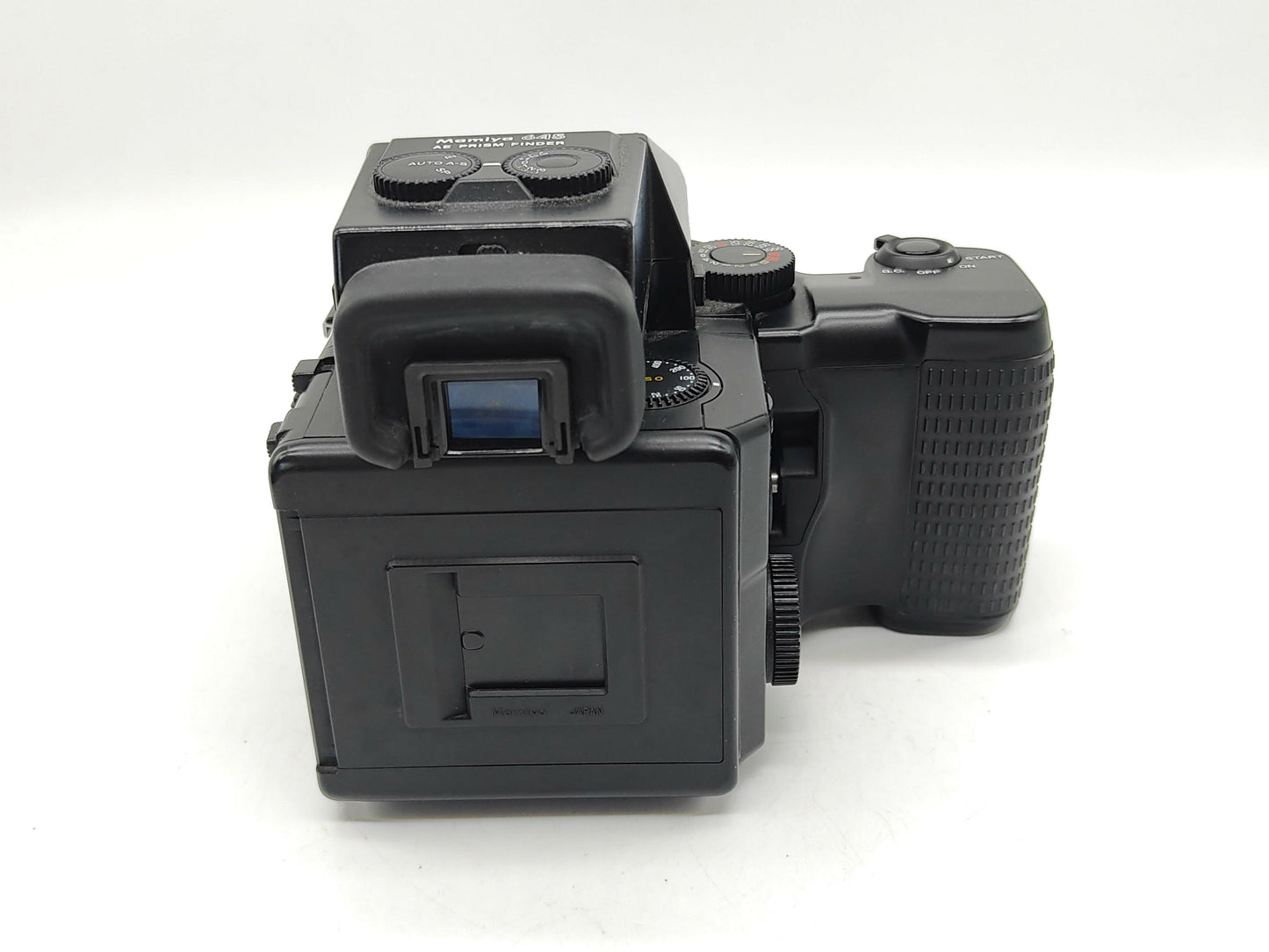 Mamiya 645 Super medium-format camera with 55-110mm lens, AE prism, auto-winder.