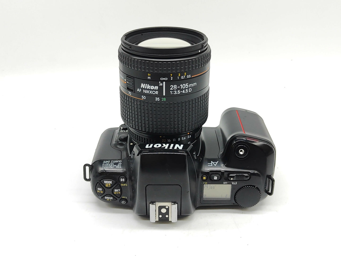 Nikon F601 autofocus film camera + Nikon 28-105mm zoom lens.