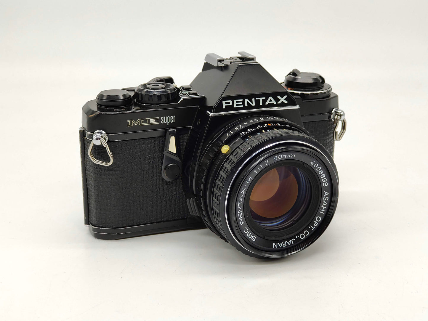 Black Pentax ME-Super film camera with 50mm f/1.7 lens