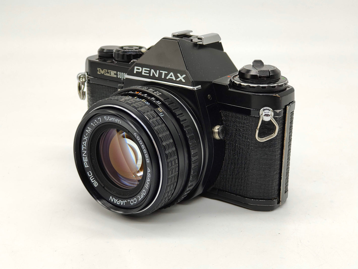 Black Pentax ME-Super film camera with 50mm f/1.7 lens