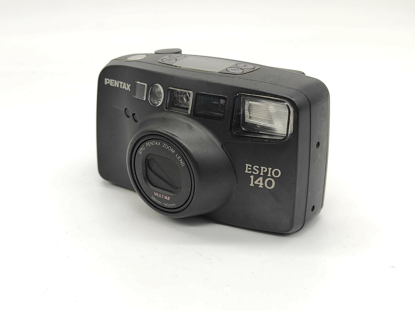 Pentax Espio 140 black point-and-shoot film camera.