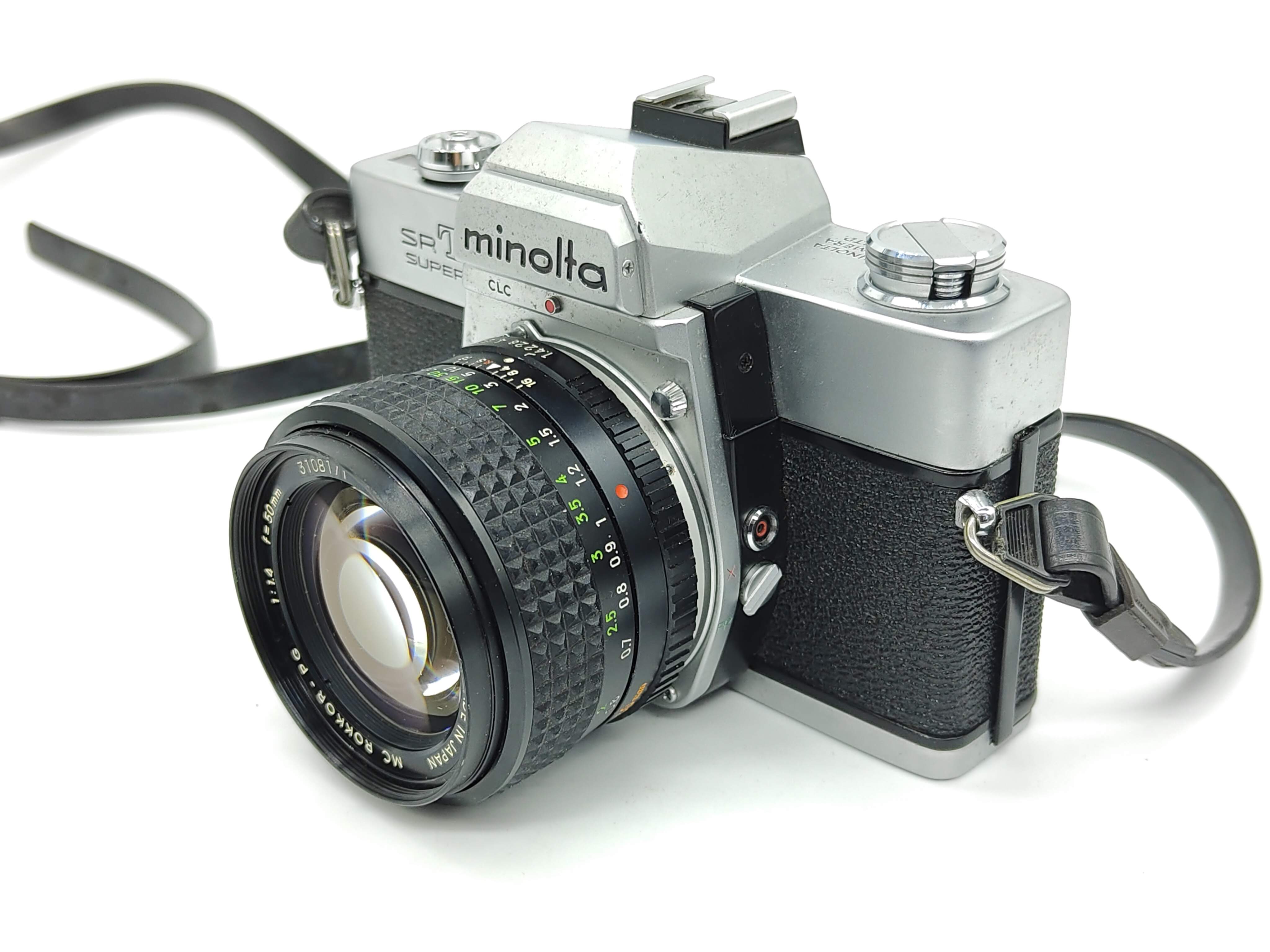 Minolta SRT-Super (SRT-102) film camera with f/1.4 lens. Excellent