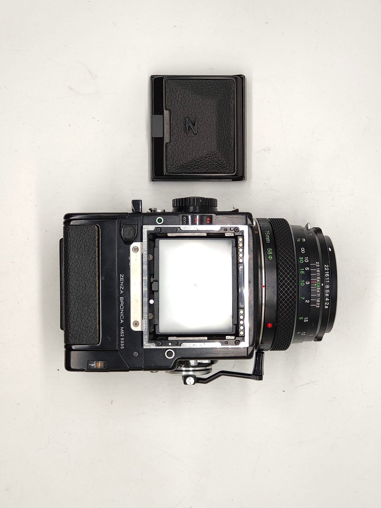 Bronica ETR medium format camera with 75mm f/2.8 lens.