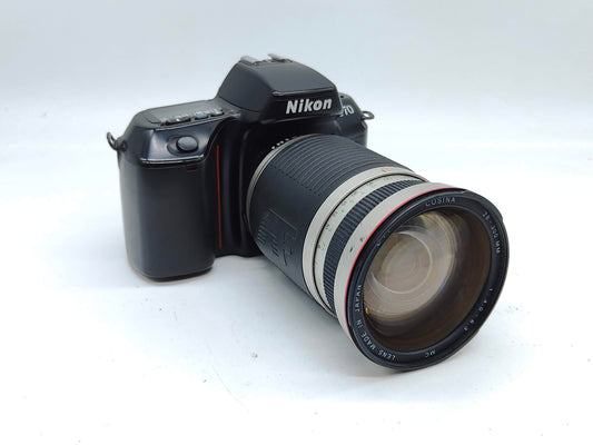 Nikon F70 autofocus film camera with huge zoom lens