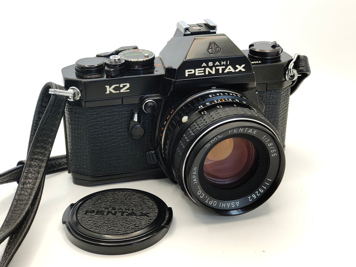 Pentax K2 SLR film camera with 55mm f/1.8 lens and case. In superb condition..