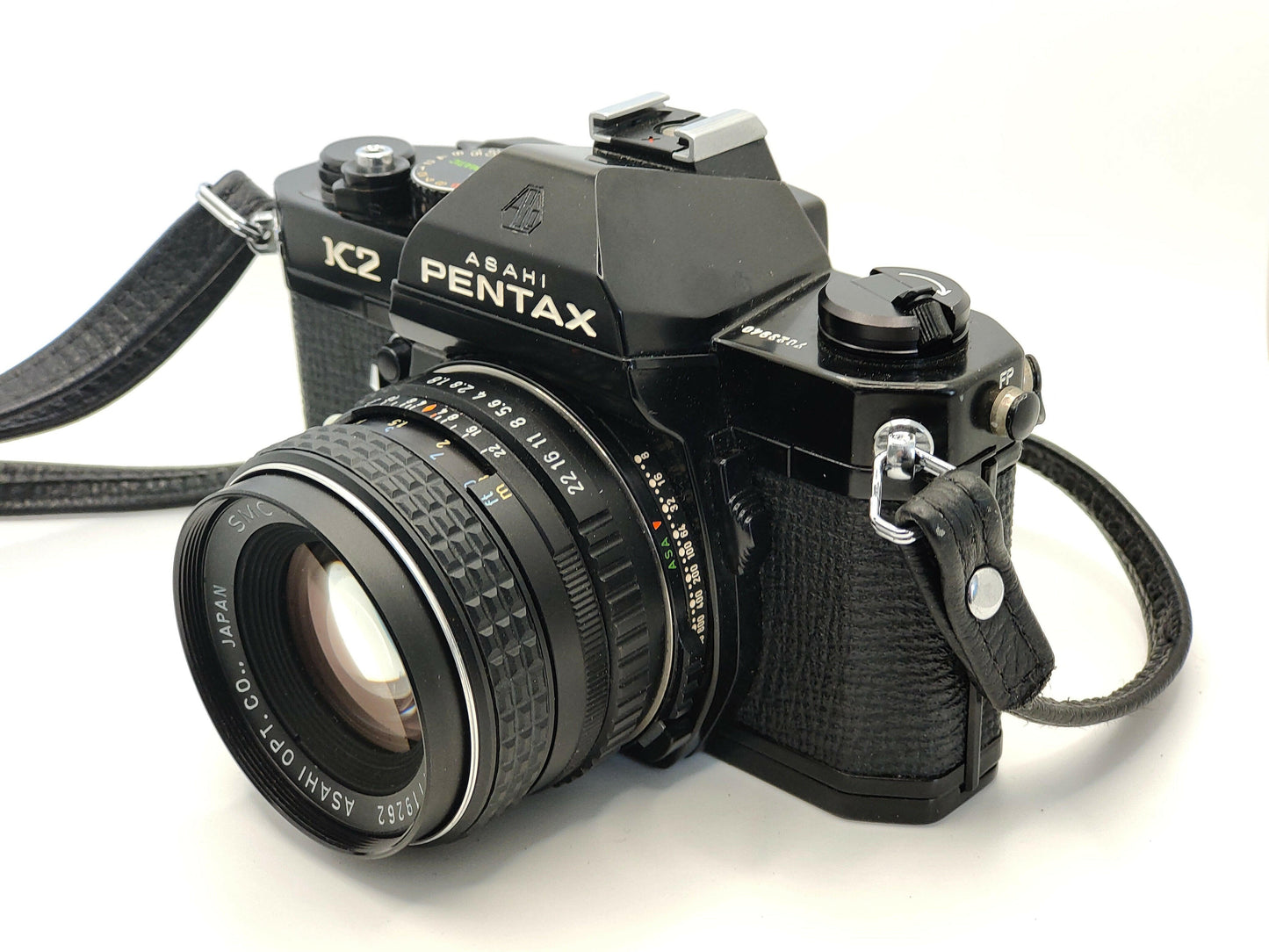 Pentax K2 SLR film camera with 55mm f/1.8 lens and case. In superb condition..