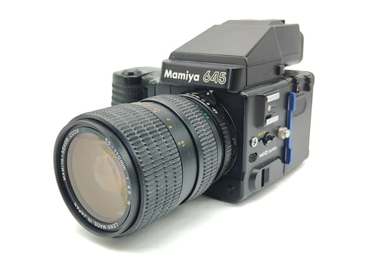 Mamiya 645 Super medium-format camera with 55-110mm lens, AE prism, auto-winder