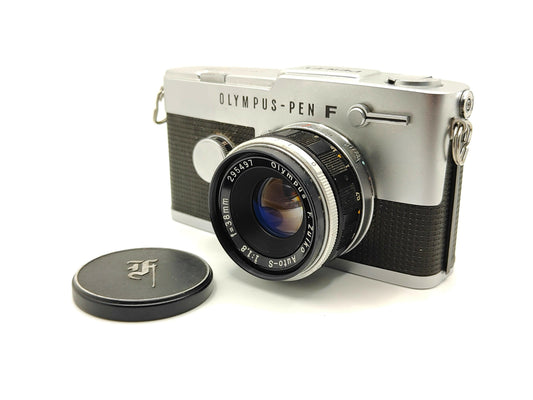 Olympus Pen-FT half-frame SLR camera.