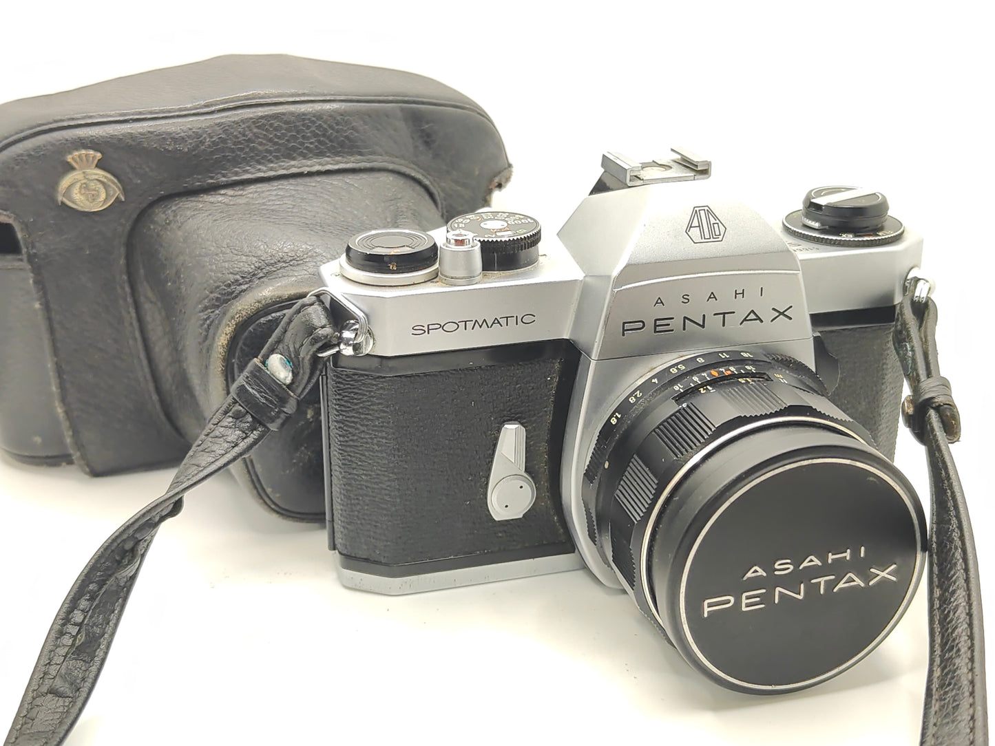 Pentax Spotmatic SLR film camera + 55mm f/1.8 + original case