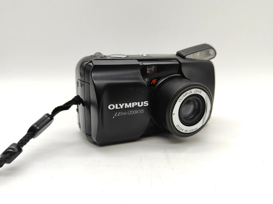 Olympus Mju Zoom 105 film camera in black