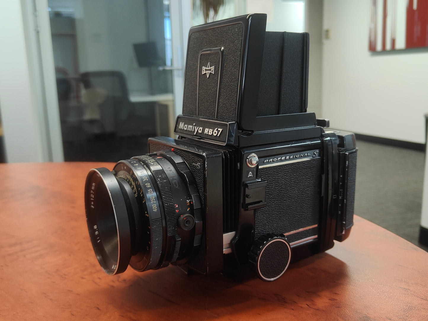 Mamiya RB67 Pro-S + 127mm lens + waist level finder