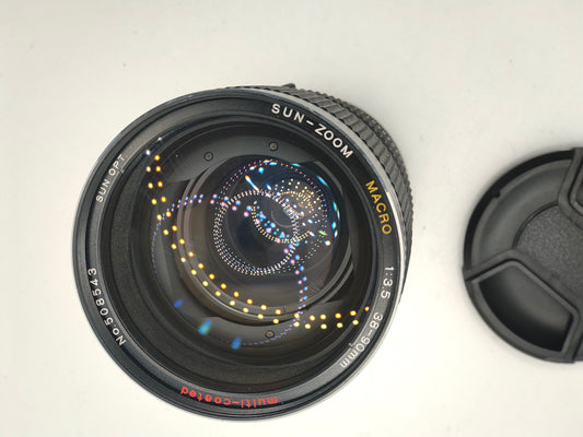 Sun 38-90mm f/3.5 retro zoom lens. Canon FD mount for Canon AE-1 etc..