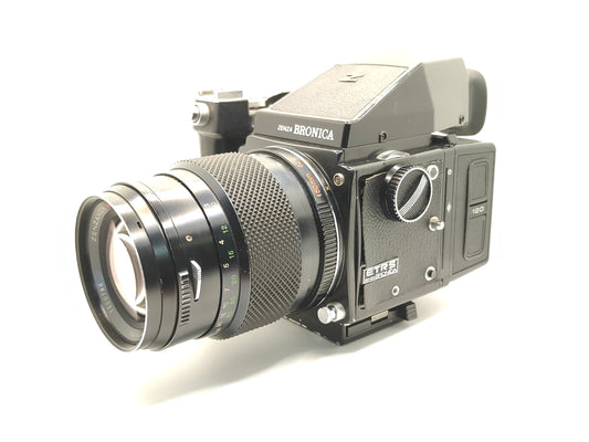 Bronica ETRS medium format camera with 150mm f/4 lens and prism finder.