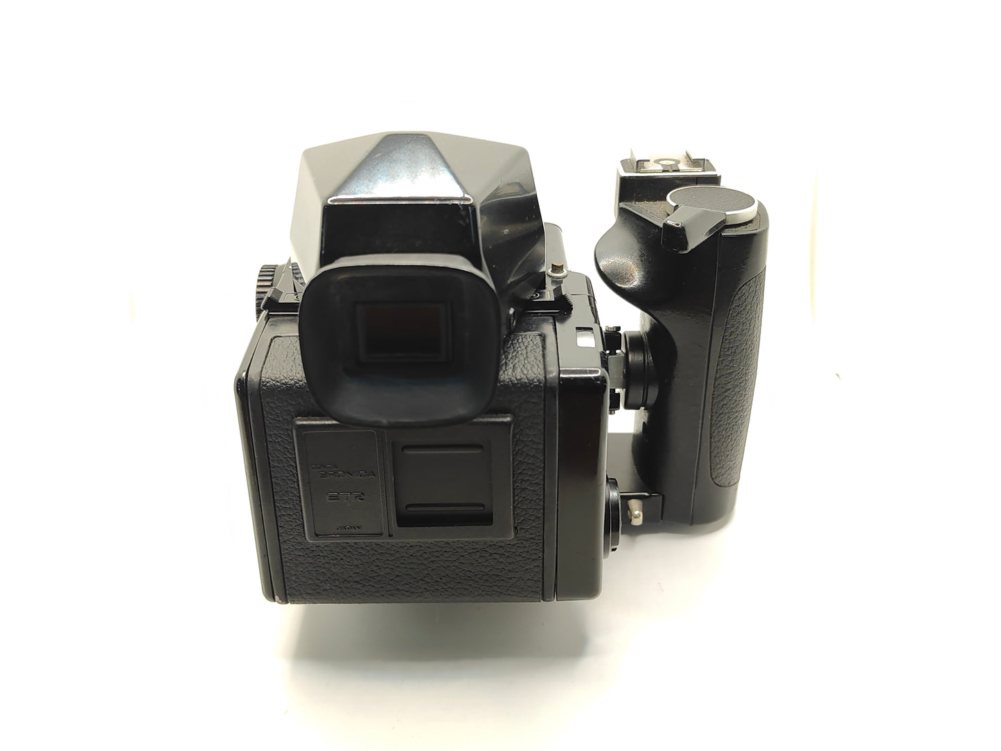 Bronica ETRS medium format camera with 150mm f/4 lens and prism finder.