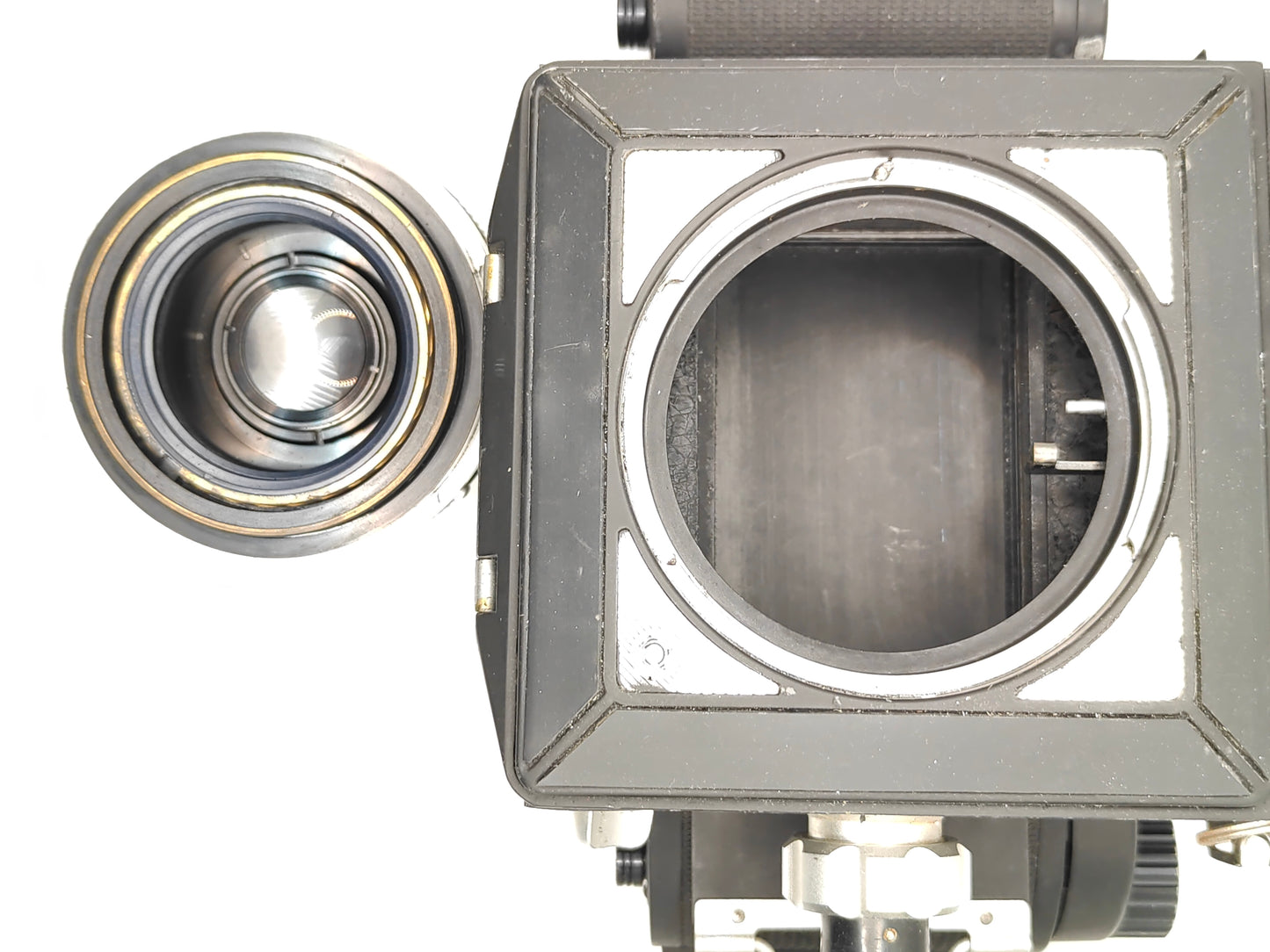 Mamiya Press camera with 90mm f/3.5 lens.