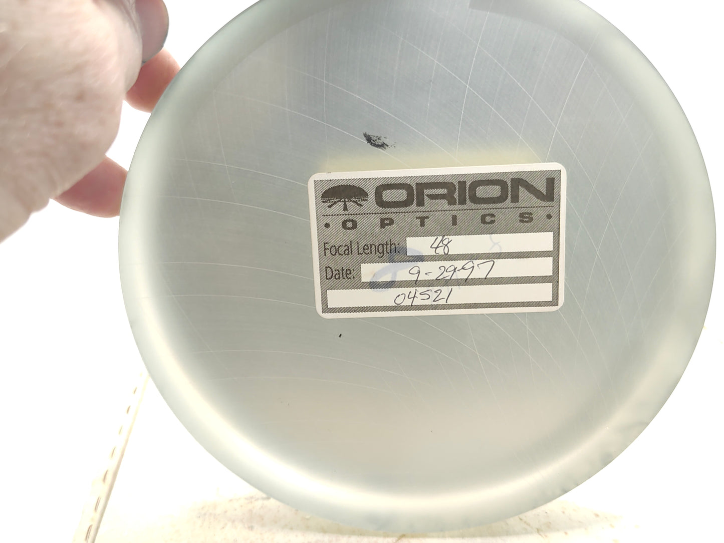 Orion 6-inch f/8 telescope mirror: 1997 model (unused).