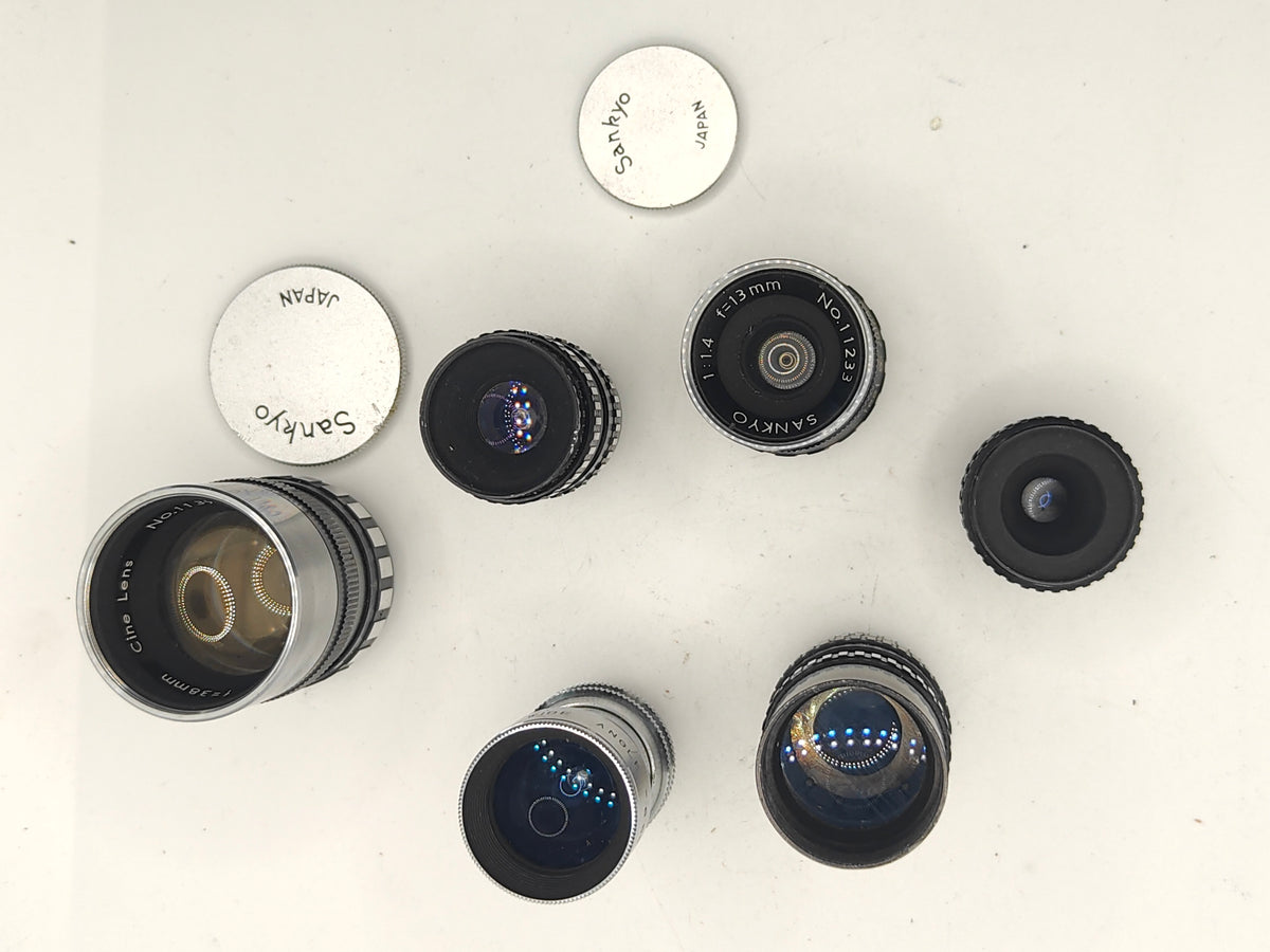 6 D-mount lenses for 8mm cine cameras.