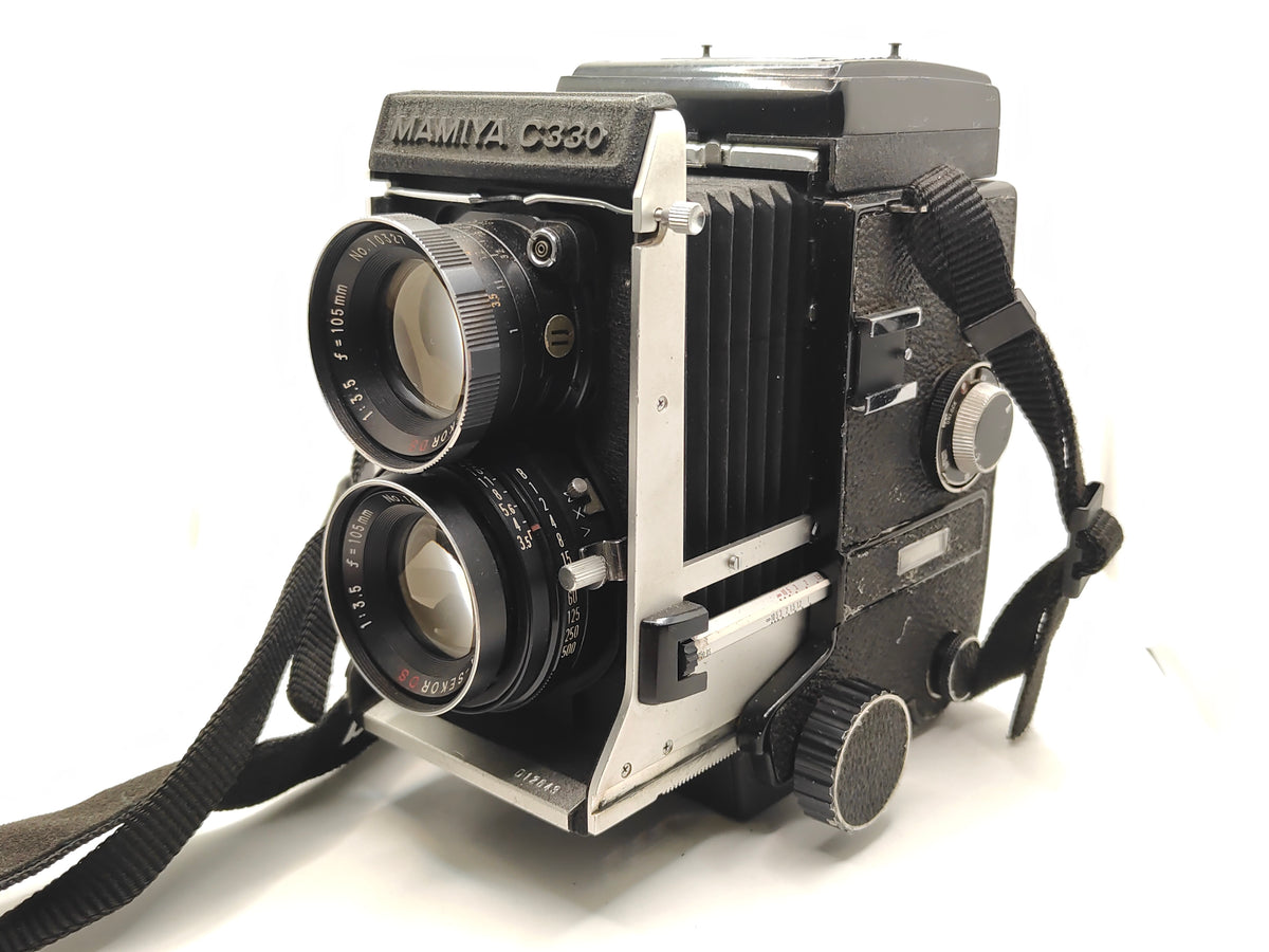 Mamiya C330 medium format camera + 105mm lens.
