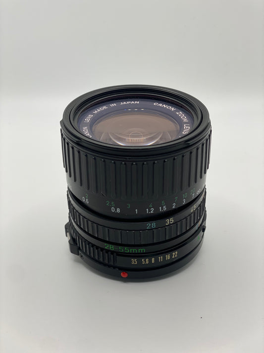 Canon 28-80mm f/3.5 wide-angle lens.