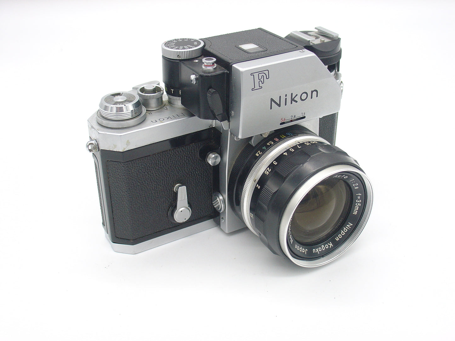 Nikon F SLR with 35mm f2.8 Nikkor lens + case